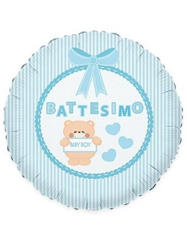 Palloncino mylar minishape 9" Cm. 25 - Battesimo orsetto celeste - Blister 5 pezzi