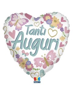 Palloncino mylar cuore 18" Cm. 45 - Tanti auguri floreale