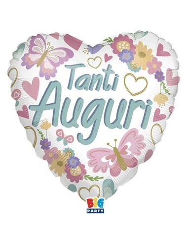 Palloncino mylar cuore 18" Cm. 45 - Tanti auguri floreale