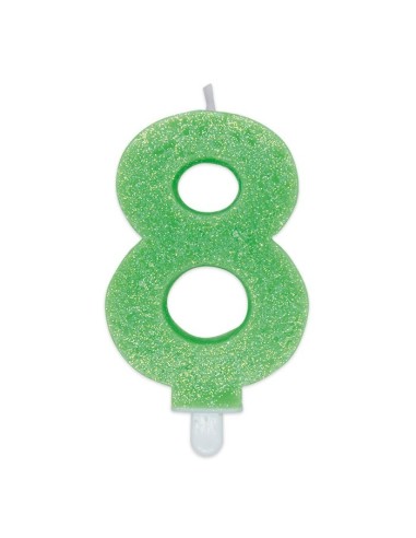 Candelina Cera Numero Glitter Classico Verde - N.8