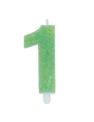 Candelina Cera Numero Glitter Classico Verde - N.1