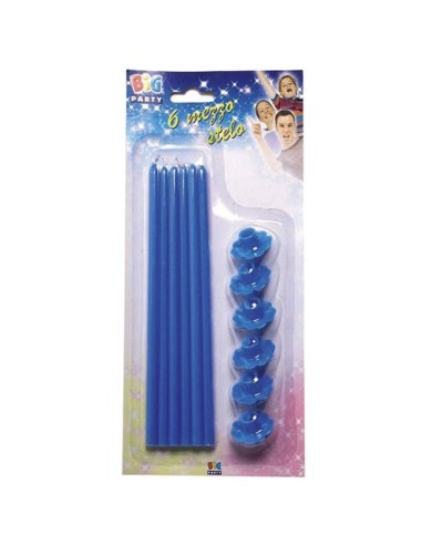 Candele lunghe stelo Cm. 20 con supporto - Blister 6 pezzi - Celeste