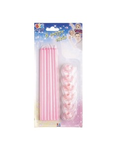 Candele lunghe stelo Cm. 20 con supporto - Blister 6 pezzi - Rosa
