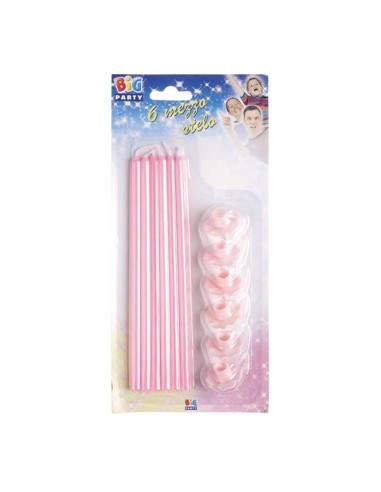 Candele lunghe stelo Cm. 20 con supporto - Blister 6 pezzi - Rosa
