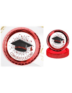 Piatti carta Cm. 23 bordo metal "Congratulazioni" - Blister 10 pezzi