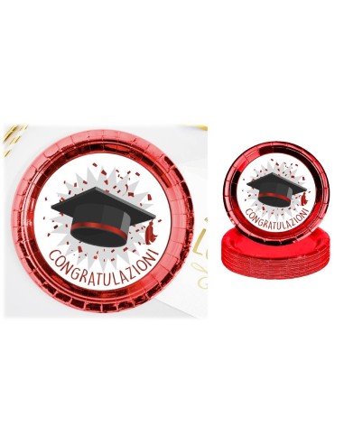 Piatti carta Cm. 23 bordo metal "Congratulazioni" - Blister 10 pezzi