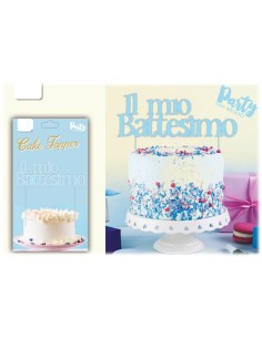 Cake topper acrilico pvc "Il mio battesimo" Celeste Cm. 18x15