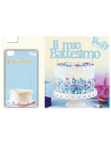 Cake topper acrilico pvc "Il mio battesimo" Celeste Cm. 18x15