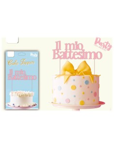 Cake topper acrilico pvc "Il mio battesimo" Rosa Cm. 18x15