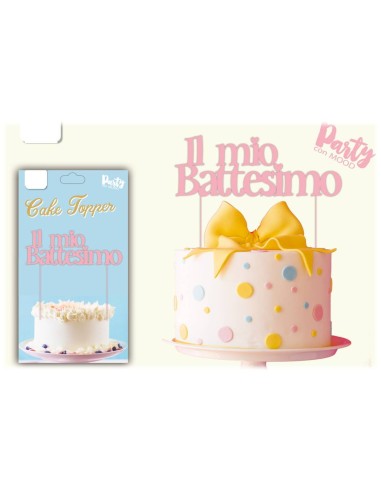 Cake topper acrilico pvc "Il mio battesimo" Rosa Cm. 18x15