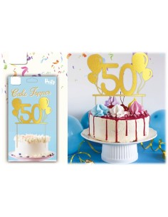 Cake topper acrilico pvc "50" Oro Gold Cm. 18x15