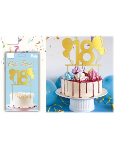 Cake topper acrilico pvc "18" Oro Gold Cm. 18x15
