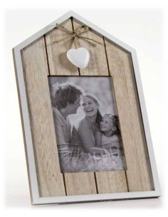 Portafoto in legno "Casetta" con cuore appeso Cm. 17x28