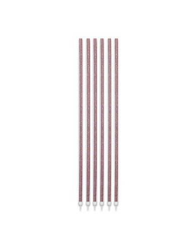 Candeline per torta Fili luminosi glitterati Cm. 16 con base - Blister 16 pezzi - Rosa Gold