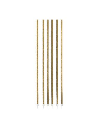 Candeline per torta Fili luminosi glitterati Cm. 16 con base - Blister 16 pezzi - Oro gold