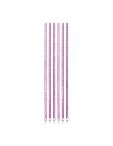 Candeline per torta Fili luminosi glitterati Cm. 16 con base - Blister 16 pezzi - Rosa