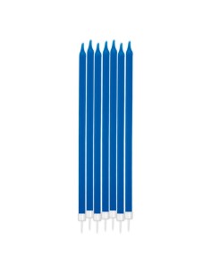 Candeline per torta matite lunghe cm. 15 con basi - Blister 12 pezzi - Perlate celesti