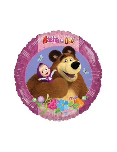 Palloncino mylar minishape 9" - Masha e Orso fiorellini tondo - Blister 5 pezzi