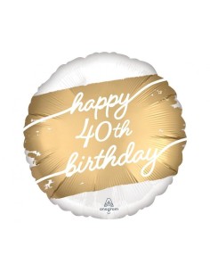 Palloncino mylar 18" Cm. 45 - White Gold - "Happy 40th Birthday"