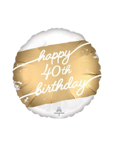 Palloncino mylar 18" Cm. 45 - White Gold - "Happy 40th Birthday"
