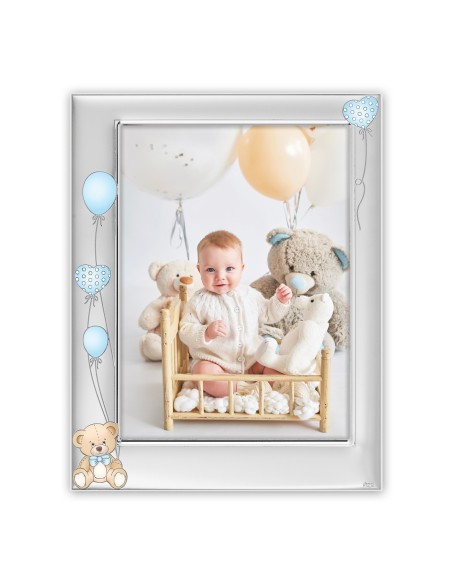 Portafoto in metallo Cm. 14x19 "Orsetto blue" - Cm. 10x15