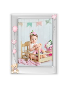 Portafoto in metallo Cm. 14x19 "Orsetto rosa" - Cm. 10x15