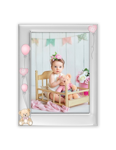 Portafoto in metallo Cm. 14x19 "Orsetto rosa" - Cm. 10x15