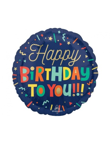 Palloncino mylar 18" Cm. 45 - Happy Birthday to you coriandoli