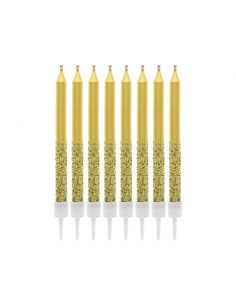 Candeline per torta matite Cm. 6 - Gold Glitter - Blister 8 pezzi