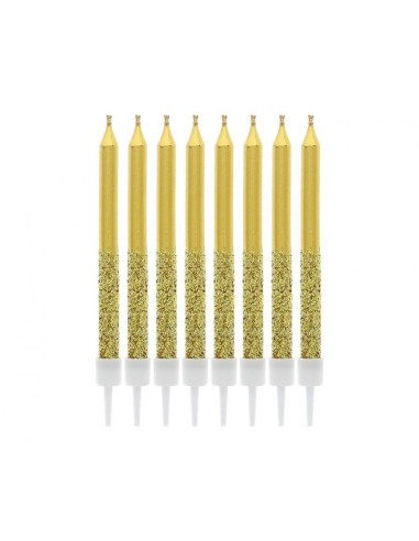 Candeline per torta matite Cm. 6 - Gold Glitter - Blister 8 pezzi