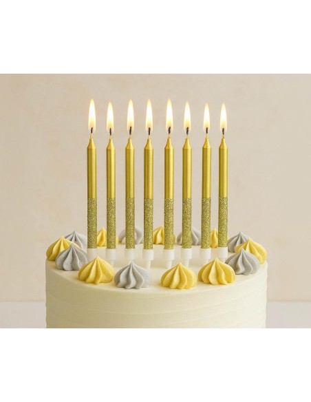 Candeline per torta matite Cm. 6 - Gold Glitter - Blister 8 pezzi