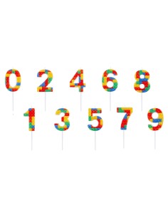 Candelina per torta numero "Briks blocks" Cm. 10,5x3,5 - Nr. 0/9 - Confezione 10 pz