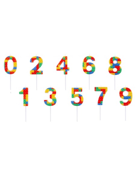 Candelina per torta numero "Briks blocks" Cm. 10,5x3,5 - Nr. 0/9 - Confezione 10 pz