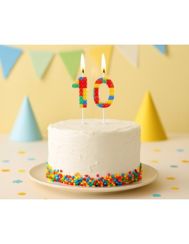 Candelina per torta numero "Briks blocks" Cm. 10,5x3,5 - Nr. 0/9 - Confezione 10 pz