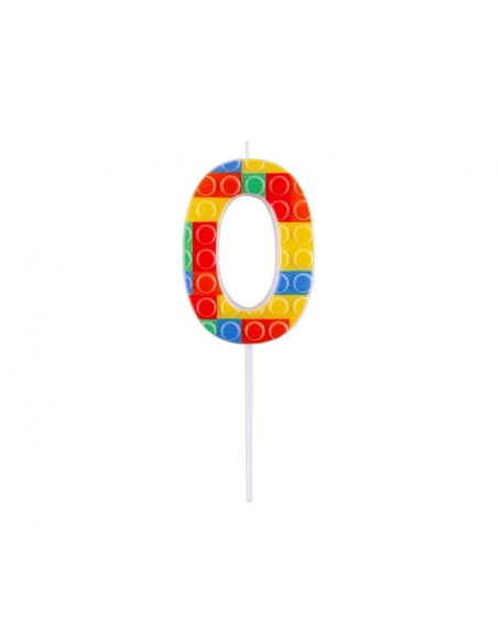 Candelina per torta numero "Briks blocks" Cm. 10,5x3,5 - Nr. 0/9 - Confezione 10 pz