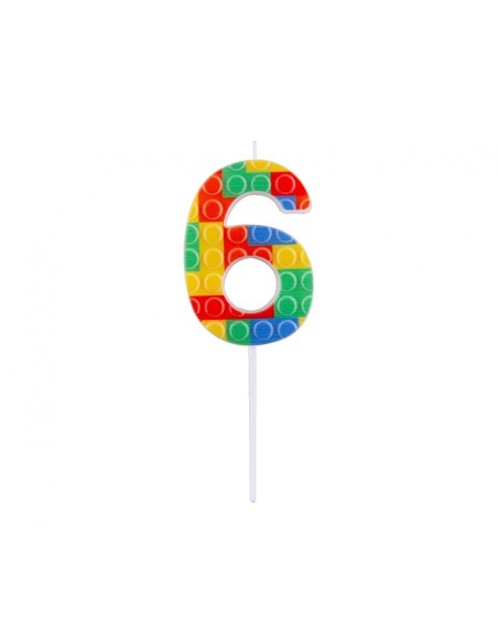 Candelina per torta numero "Briks blocks" Cm. 10,5x3,5 - Nr. 0/9 - Confezione 10 pz