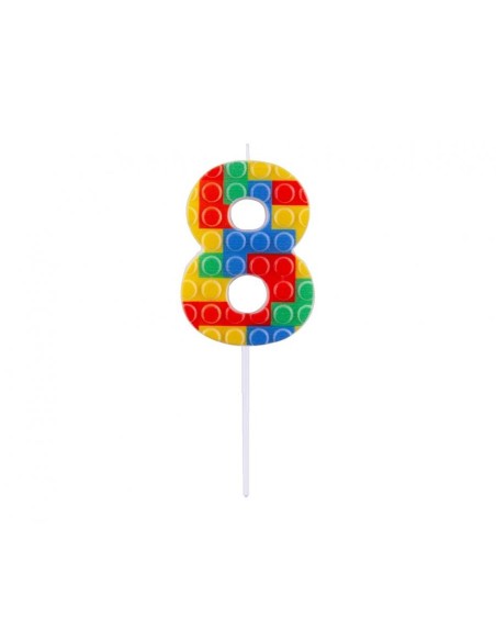 Candelina per torta numero "Briks blocks" Cm. 10,5x3,5 - Nr. 0/9 - Confezione 10 pz