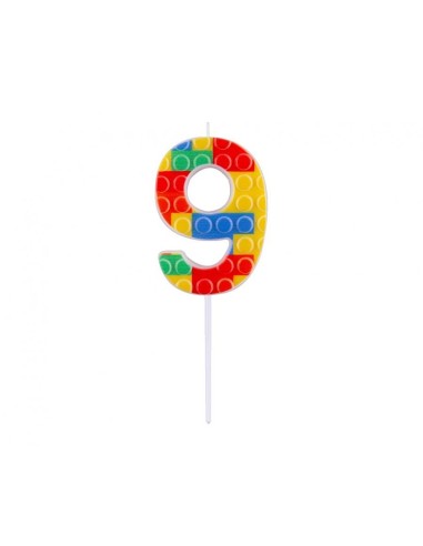 Candelina per torta numero "Briks blocks" Cm. 10,5x3,5 - Nr. 0/9 - Confezione 10 pz
