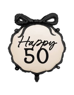 Palloncino mylar tondo con fiocco Cm. 47x53 - Beige - 50