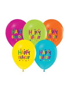 Palloncini lattice 12" Cm. 30 - Happy Birthday Multicolor - Blister 5 pezzi