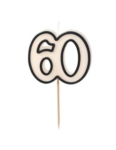 Candelina per torta Cm. 5,5 bianca con bordo nero - Numero 60