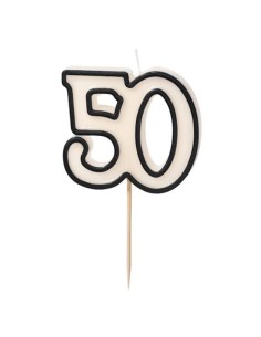 Candelina per torta Cm. 5,5 bianca con bordo nero - Numero 50