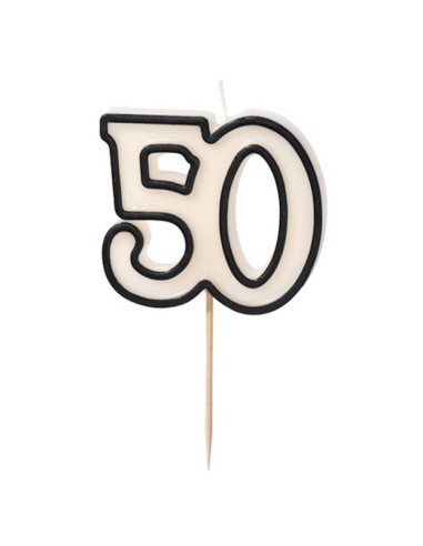 Candelina per torta Cm. 5,5 bianca con bordo nero - Numero 50