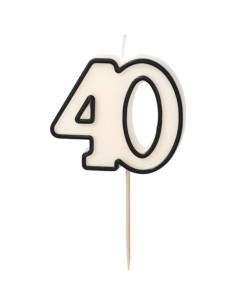 Candelina per torta Cm. 5,5 bianca con bordo nero - Numero 40