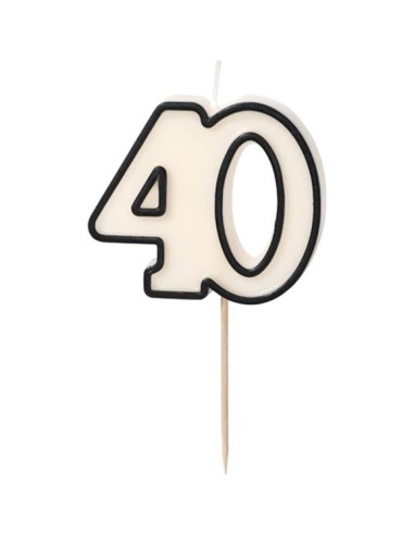 Candelina per torta Cm. 5,5 bianca con bordo nero - Numero 40