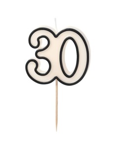 Candelina per torta Cm. 5,5 bianca con bordo nero - Numero 30