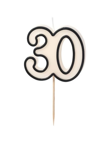Candelina per torta Cm. 5,5 bianca con bordo nero - Numero 30