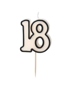 Candelina per torta Cm. 5,5 bianca con bordo nero - Numero 18