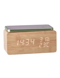 Orologio sveglia led mdf con base ricarica wireless Cm. 17x8x8 - Colori assortiti