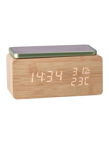Orologio sveglia led mdf con base ricarica wireless Cm. 17x8x8 - Colori assortiti